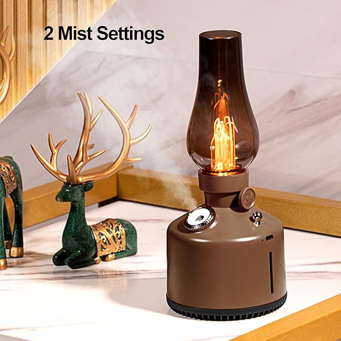 Humidifier Vintage Lantern with Lamp, Kerosene Lamp Shaped Quiet Home Humidifier, Aromatherapy Diffuser, 2 Mist Settings, Stepless Dimming, 260ML (Brown) - Image 4