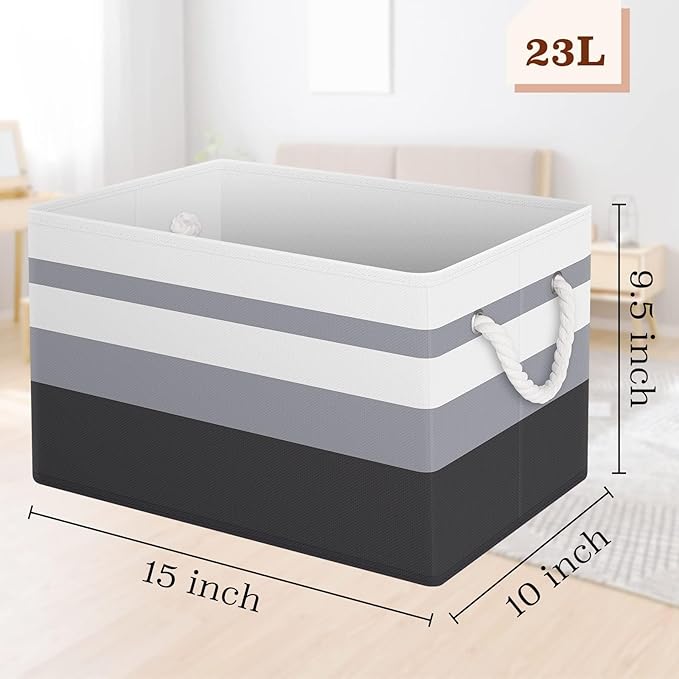 Storage Bin,Collapsible Storage Basket For Organizing,Large Storage Boxes With Rope Handles,Storage Containers,Gradient Grey,3 Pack - Image 2