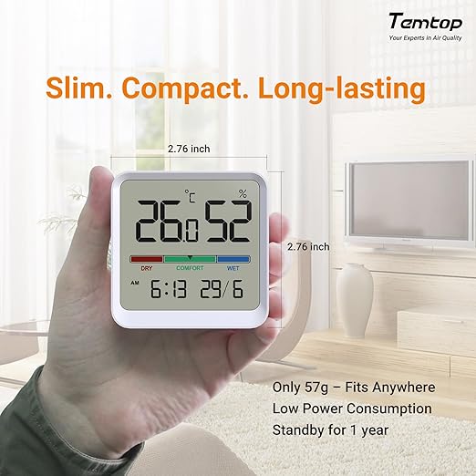 Temtop Indoor Thermometer Hygrometer, Precision Digital Temp/Humidity Monitor with Magnet & 3M Sticker, Date & Time, Wall/Magnet/Stand Mount, for Home, Office, Nursery, T1-SE - Image 6