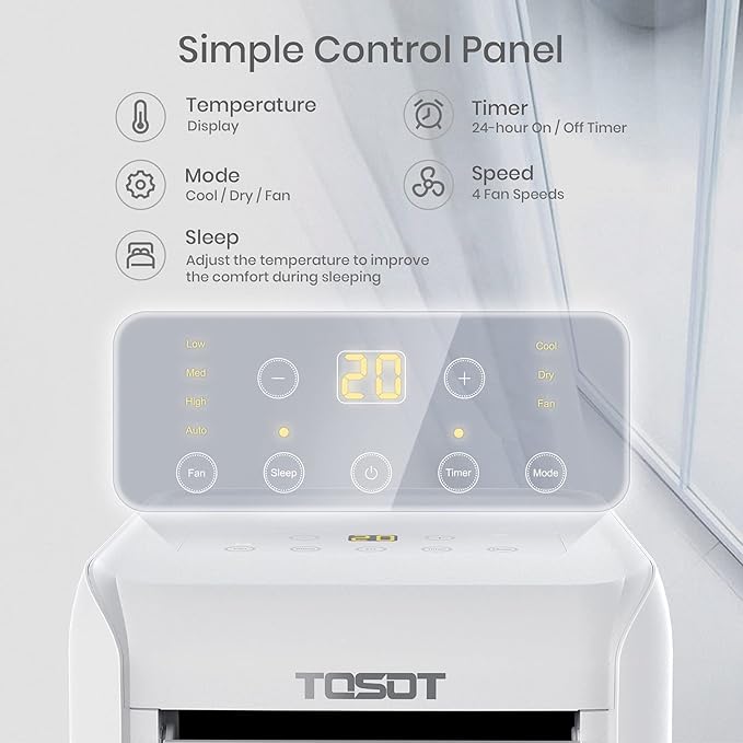 TOSOT 9,500 BTU Air Conditioner, Easy Install, Quiet 3-in-1 Portable AC, Dehumidifier, Fan, 300 Sq Ft, Aovia Series, White - Image 4