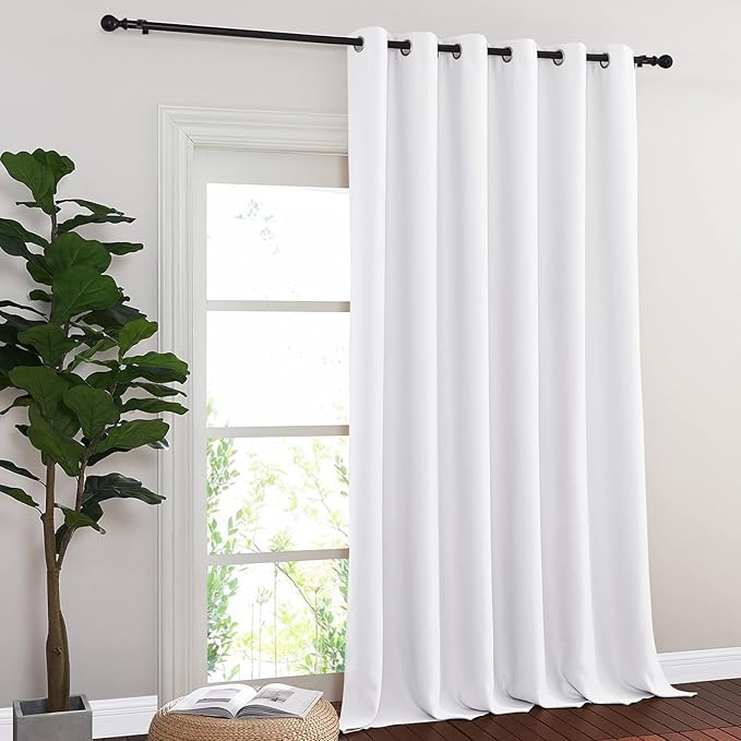 NICETOWN Sliding Door Curtain Window Treatment, Energy Smart Thermal Insulated Extra Wide Solid Blackout Curtains/Drapes for Patio Door/Porch (Pure White, 1 PC, W80 x L108) - Image 6
