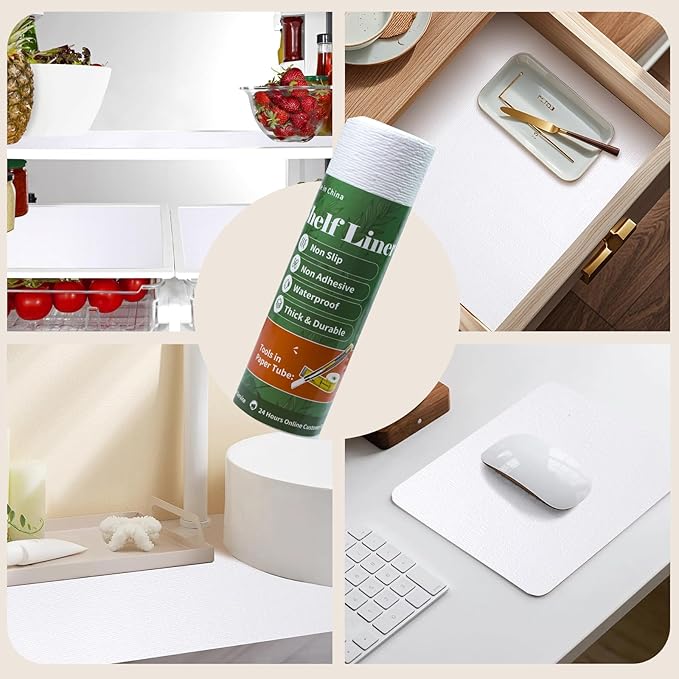 Shelf Liners for Kitchen Cabinets 23.6in x 39.37FT, Non Adhesive Drawer Liner Pure White Thickened Shelf Liner Non-Slip Easy to Clean for Tool Box Refrigerator with Knife and Tape Measure - Image 9
