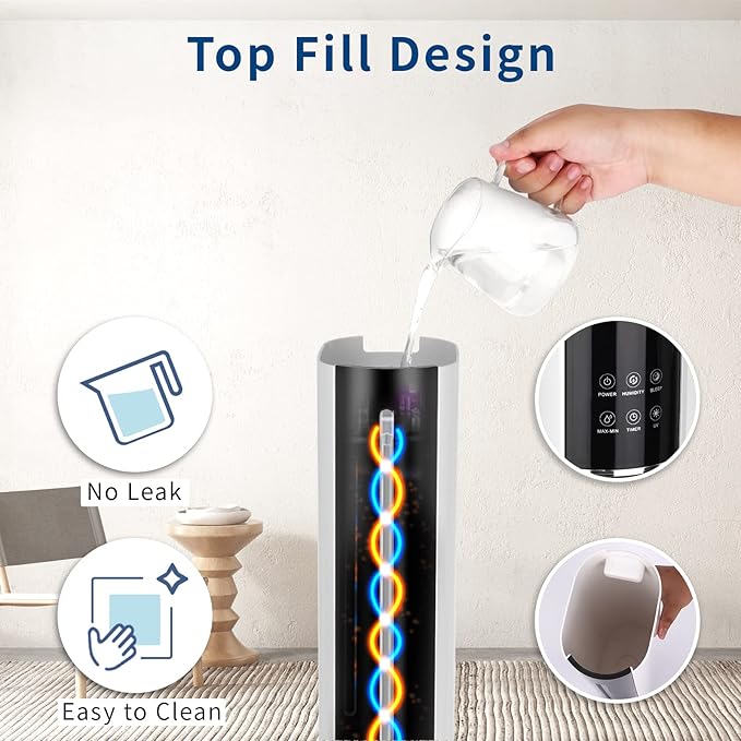 Ultrasonic Cool Mist Humidifier for Large Room Bedroom, Top Fill Humidifier(9L/2.38Gals) for Baby Adults, Smart & Remote Control, Last 60 Hours - Image 4