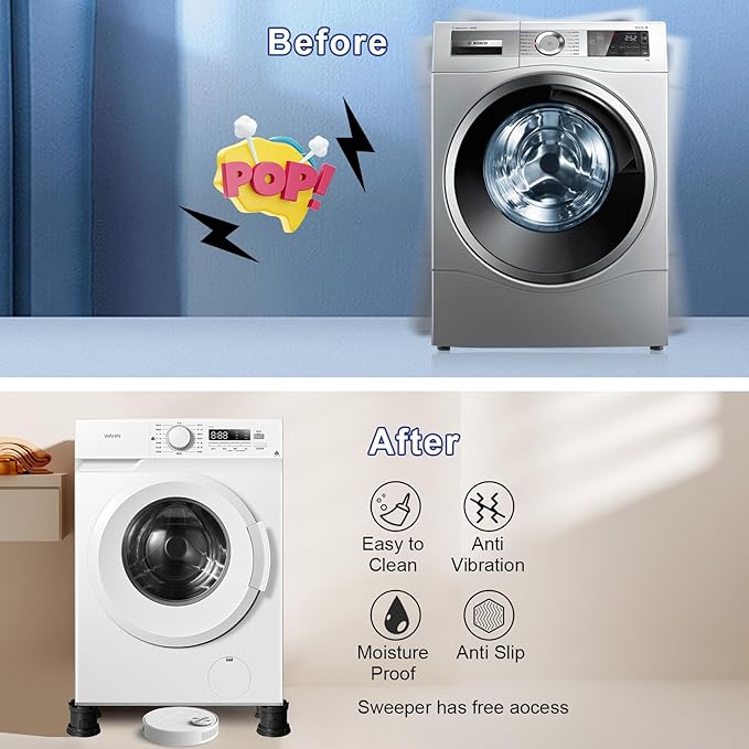 4Pcs Anti Vibration Pads for Washing Machine, Adjustable Height Stops Washer Dryer Moving, Prevents Noise, Vibration Transfer, Antivibration Stabilizer Support Feet with Suction Cup Bottom (Grey) - Image 3
