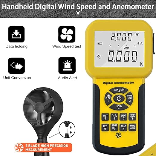 Anemometer, 856A Multifunctional Anemometer with Extendable Sensor Comprehensive Data Management for Accurate Environmental Monitoring,Anemometer Handheld - Image 3