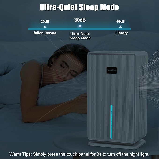 Dehumidifiers for Home, Upgraded 101OZ Dehumidifier (800 sq.ft), Quiet Dehumidifier for Basement, Bedroom, Bathroom, RV, Closet with Auto-off, Sleep Mode, 7 Colorful LED Light, Small Portable, White - Image 4