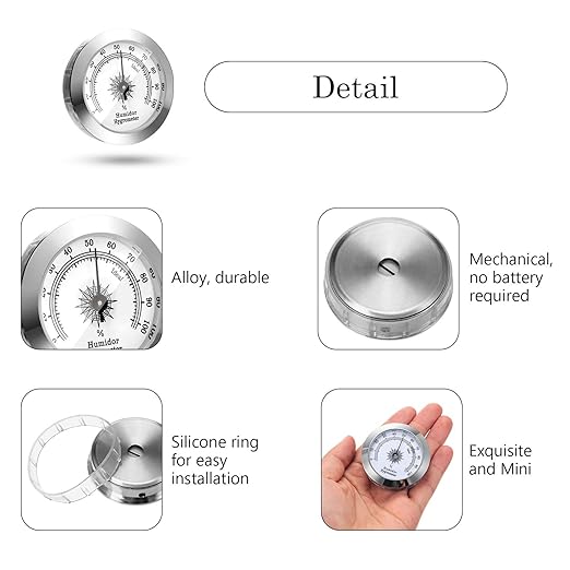 Frienda 2 Pcs Hydrometer 2 Inch Humidity Meter Cigar Humidor Hygrometers Round Cigar Hygrometer for Humidor Cabinet Cans(Silver, Gold) - Image 4