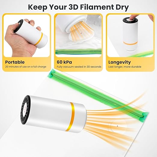 3D Printer Filament Storage Bags Vacuum Storage Bags Kit 3D Printer Accessories with Storage Bags (13x15 inches), Desiccants, Auto Pump, Sealing Clips, Humidity Resistant (Electric Pump Only) - Image 2
