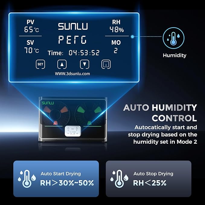 SUNLU Official Filament Dryer S4, 4-Spool Filament Storage Box with Auto Humidity Control, 350W PTC Fast Heating, 70℃ Max Temperature for 3D Printer Filament, S4 Black - Image 8