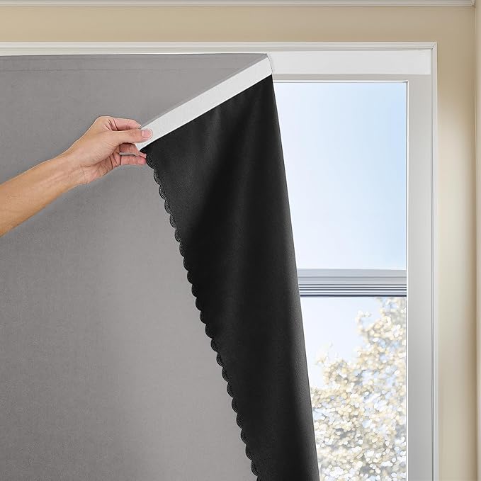 Adhesive Curtain 100% Blackout No-Drill Easy Install for Bedroom Blinds Light Blocking (Dark Grey-35 W x 59" L-1P) by JILRON