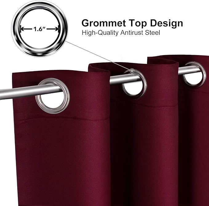 ChrisDowa Small Window Curtains for Kitchen and Bedroom - Grommet Short Thermal Insulated Room Darkening Curtains (2 Panels, Burgundy Red, 36 x 24 Inch) - Image 3