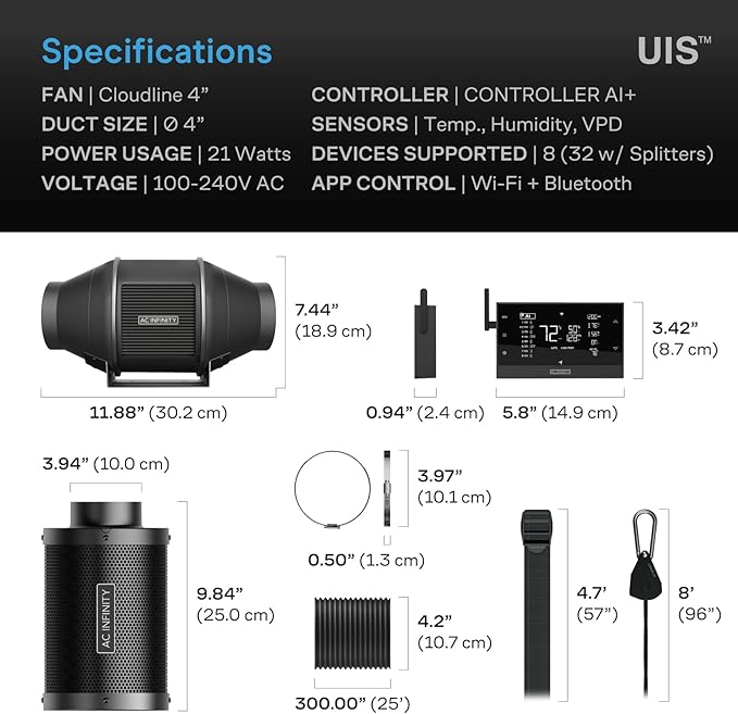 AC Infinity Air Filtration PRO Kit 4”, AI Controller with WiFi App Control & Auto Level Adjusting, Inline Fan, Carbon Filter, Ducting, Ventilation System for Grow Tents, Hydroponics, Indoor Gardening - Image 7