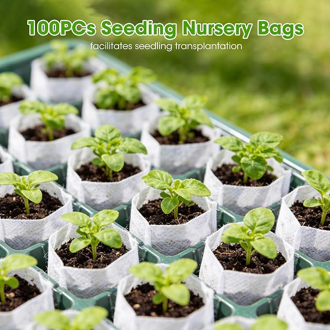 Seed Starter Tray with Grow Light, 2 Pack 80-Cell Seedling Starter Kit with Smart Timer & Humidity Dome, Indoor Plant Germination Kit with 100pcs Nursery Bags & 2-in-1 Sprinkler for Seed Starting - Image 5