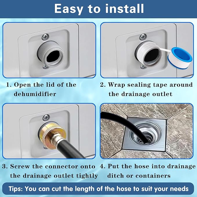 Leakproof Dehumidifier Drain Hose 3/4 Inch FHT Connection Brass Interface to Prevent Water Leakage 12 Feet Thickened Dehumidifier Hose with Rustproof Durable Connector Fits for Most of Dehumidifiers - Image 4