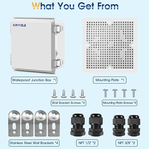 Waterproof Outdoor Project ABS Plastic Junction Box IP67 Weatherproof Dustproof Enclosure with Hinged Cover, Mounting Plate,Wall Brackets for Power Project (5.9"X5.9"X3.5") - Image 7