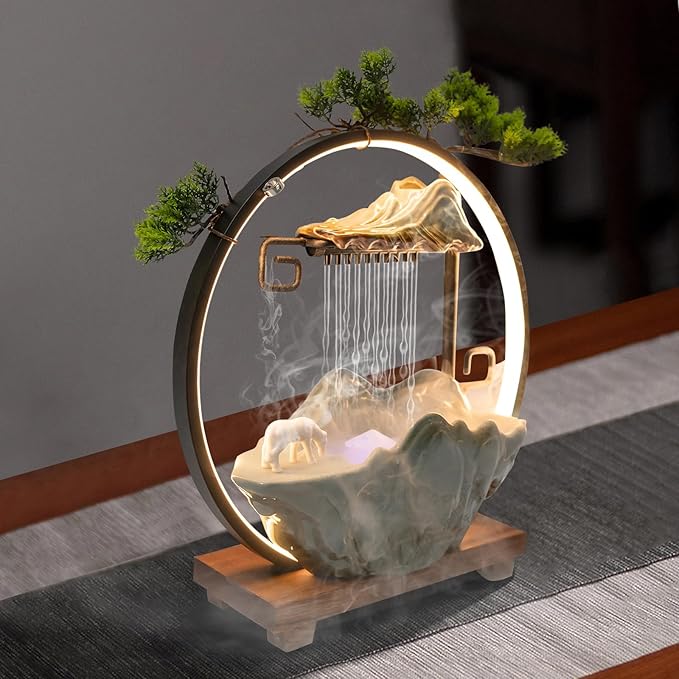 15In Fake Tree Bonsai Humidifier Water Fountain Waterfall Indoor Tabletop Decration with LED Light, Atomizer Circulating Water, Japanese Zen Decor Meditation Feng Shui Decor Festival Birthday surprise - Image 4