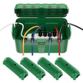 RESTMO 5-Piece Outdoor Waterproof Electrical Box Set – 12.5" x 8.5" x 5" Large & 7.1" x 2.3" x 2.3" Small, Weatherproof Boxes for Power Strip, Outlet, Plug, Socket, Timer, Holiday Light, Green by Restmo