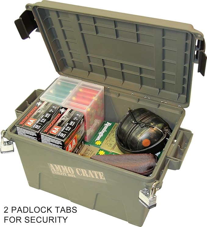 MTM ACR7-18 Ammo Crate Utility Box, Ammo, survival or hunting gear storage, O-Ring seal for water resistant dry storage, Double padlock tabbed for security, Carries 65lbs of gear, Army Green - Image 5