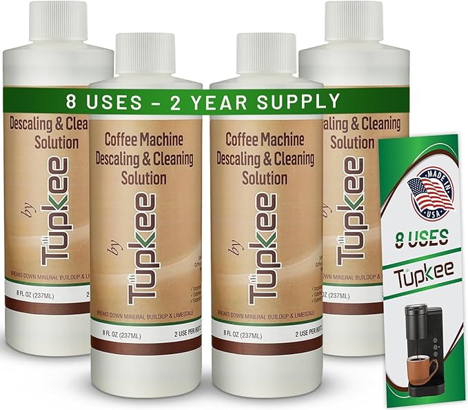 Coffee Machine Descaler Descaling Solution - Made in the USA - 2 Uses Per Bottle – Universal Cleaning Descaler for Keurig, Nespresso, Breville, Delonghi Coffee Makers & Espresso Machines – Pack of 4 by Tupkee