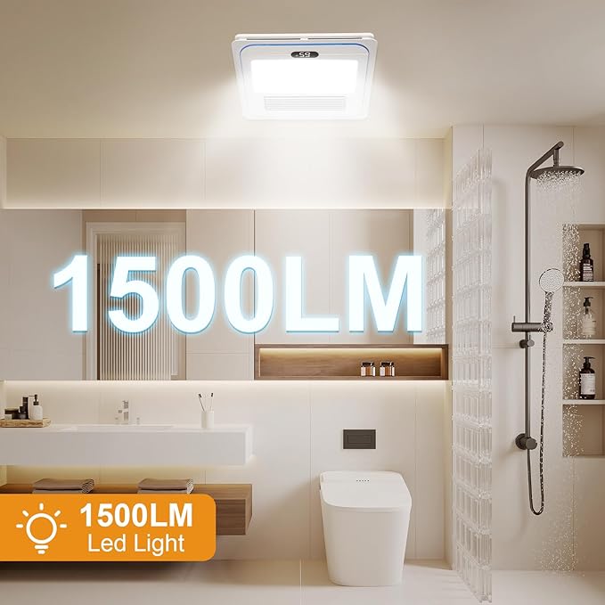 13.8 IN Bathroom Exhaust Fan with Light and Heater 1800W, 4 in 1 220 CFM Bathroom Exhaust Fan with Heater, 12W LED Light, Metal Housing 1.0 Sone with Heating, Ventilation, Remote Control - Image 4
