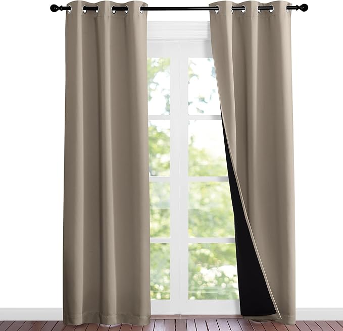 NICETOWN Taupe Full Shade Curtain Panels, Pair of Thermal Insulated & Energy Efficiency Blackout Curtains for Living Room Windows, Lined Silky Performance Window Dressing (37" Wide x 84" Long, Taupe) by NICETOWN