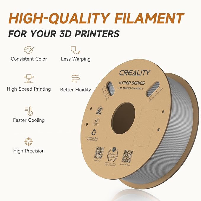 Creality Hyper PLA Filament 1.75mm Grey & Grey 2KG, 30-600mm/s Rapid High Speed PLA 3D Printer Filament, 2 Pack 1kg Spool(2.2lbs) PLA, Dimensional Accuracy +/-0.02mm, Fit Most FDM 3D Printer - Image 8