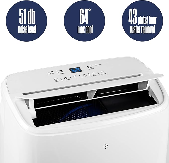 Westinghouse 8,000 BTU Air Conditioner Portable For Rooms Up To 350 Square Feet, Portable AC with Home Dehumidifier, Smart Wi-Fi Enabled, 3-Speed Fan, Programmable Timer, Remote Control, Window Kit - Image 9
