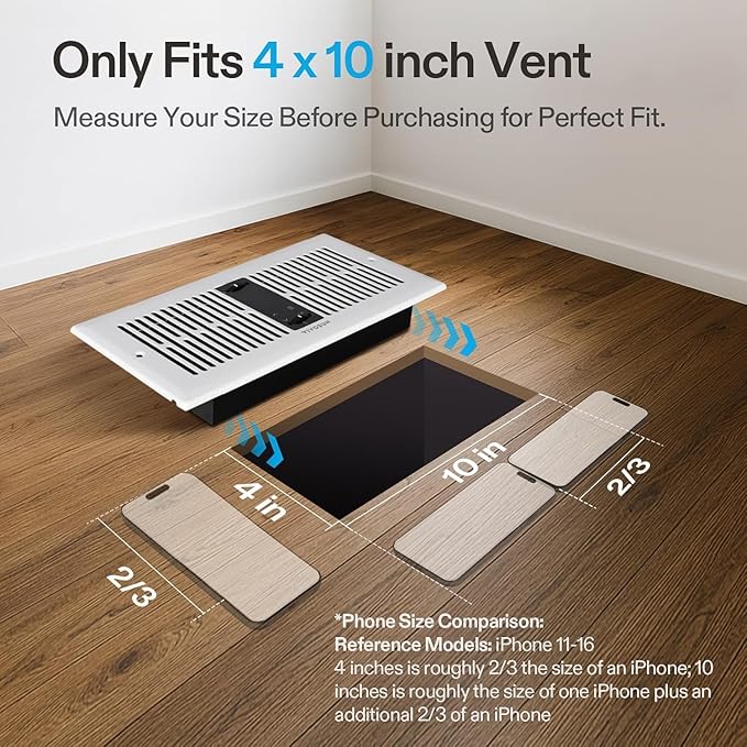 VIVOSUN Quiet Register Booster Fan for "  " Holes, Cooling Heating Vent Fan with 10-Speeds App Control &Adjustable Wind Direction, Thermostat Control for Bedroom, Bathroom &Attic, White - Image 2