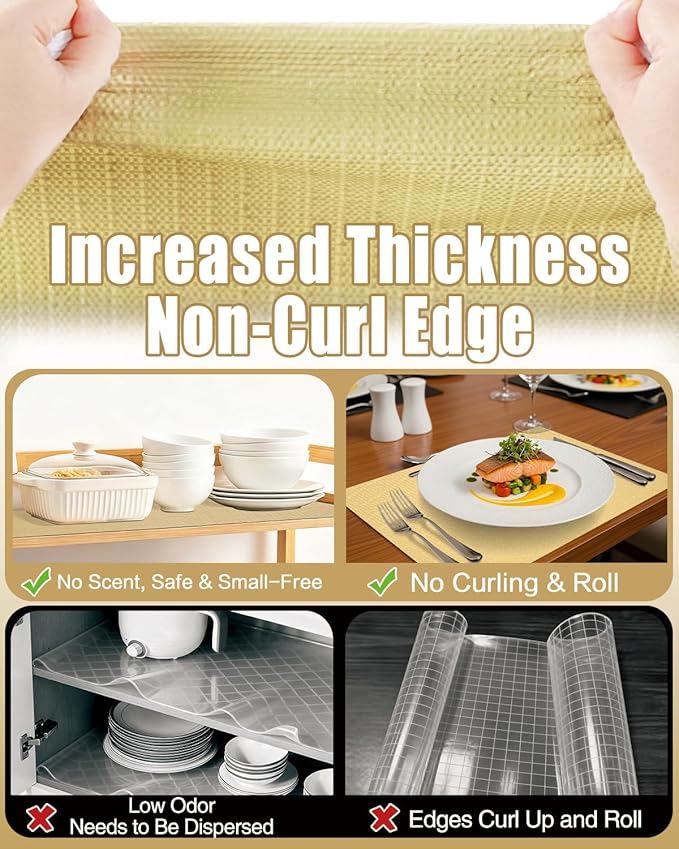 Shelf Liners for Kitchen Cabinets Non-Adhesive, Non-Slip Thickened Shelf Paper Waterproof Washable for Drawer Dresser Pantry Shelve Bathroom Protector Liner - Image 4
