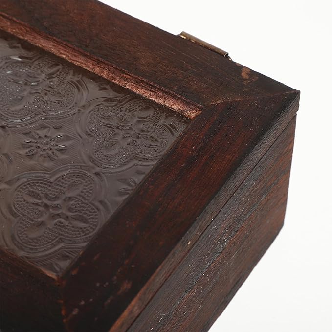 Vintage Flower Jewelry Box with Glass Lid and Metal Clasp, Small Wooden Trinket Case for Home Storage and Dust Protection, Retro Display Organizer for Accessories and Keepsakes - Image 3