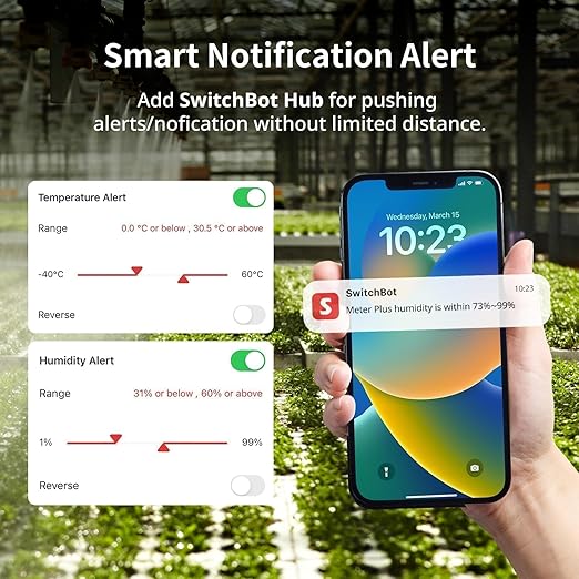 SwitchBot Thermometer Hygrometer, Bluetooth Indoor Humidity Meter and Temperature Sensor with App Control, Large LCD Display, Notification Alerts, Data Storage Export, Remote Monitor for Home (2 Pack) - Image 5