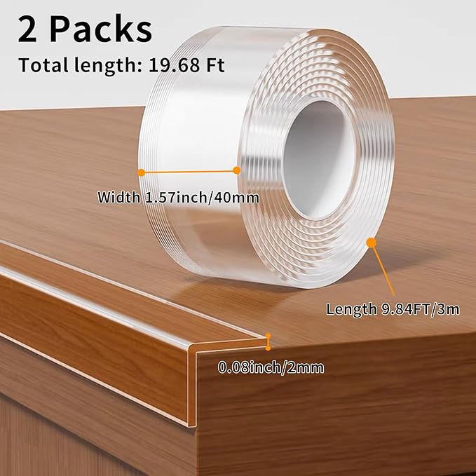 2Pack Baby Proofing Edge Protector for Baby,1.57in x 9.84ft,Clear Edge Protector Strip Sharp Edge Wrap Cover Tape,Corner Bumpers for Furniture,Crib Rail Covers for Teething - Image 2