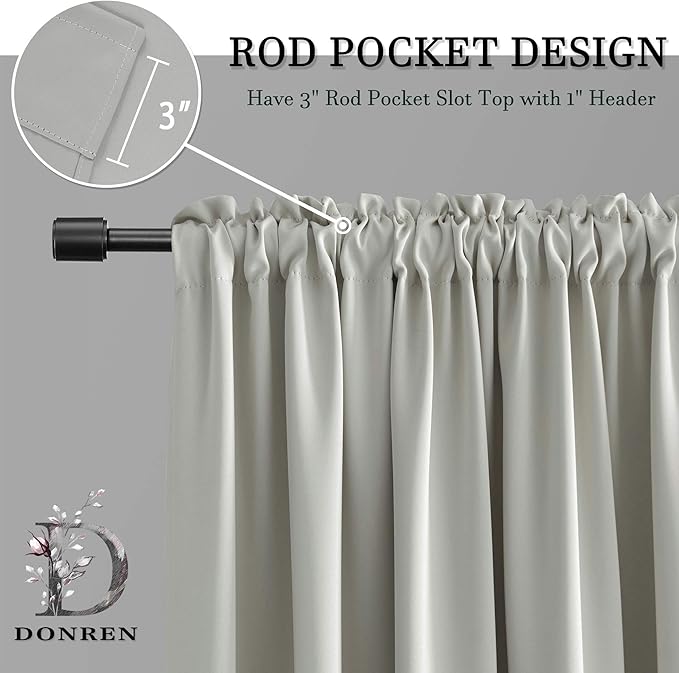DONREN 96 Inches Long 2 Panels Blackout Curtain Panels for Bedroom - Rod Pocket Thermal Insulated Drapes for Living Room(Light Grey,52 W x 96 L) - Image 5