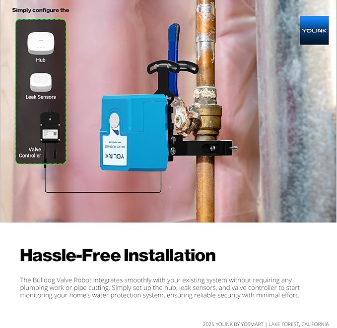 YoLink Smart Water Leak Protection System Kit: Bulldog Valve Robot, Smart Valve Controller 2, 3 Water Leak Sensors, Hub - Image 7