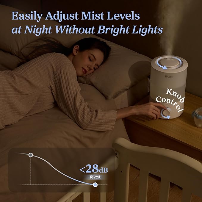 LEVOIT - Humidifiers for Bedroom - Quiet (3L Water Tank) - Cool Mist/Top Fill/Essential Oil Diffuser/25Watt - Home/Large Room - 360° Nozzle - Rapid Ultrasonic Humidification for Baby Nursery/Plant - Image 5