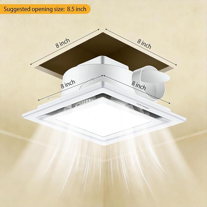 Bathroom Exhaust Fan with Light 10" Ultra Quiet 1.0 Sones,1000LM, 5CCT, Exhaust Fan Mounting Opening 8"x8" in 110CFM Bathroom Fan with Light Ceiling Mount for Home, Bath, Office - Image 5