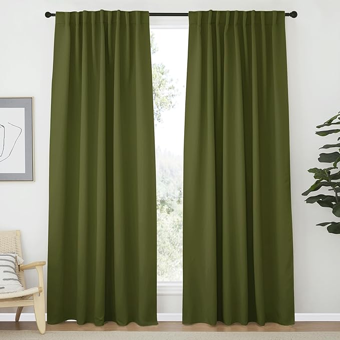 NICETOWN Blackout Curtain Panels Window Draperies - (Olive Green Color) 62x84 inch, 2 Pieces, Privacy Blackout Cloth Fabric, Living Bedroom Room Divider/Sliding Patio Decor Window Curtains by NICETOWN