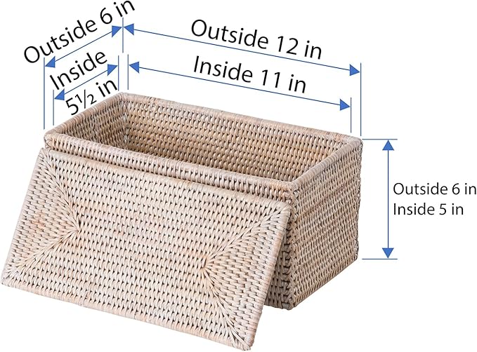 Kouboo La Jolla Rectangular Rattan Box, White-Wash Toilet Roll Storage Basket (1030101) - Image 4