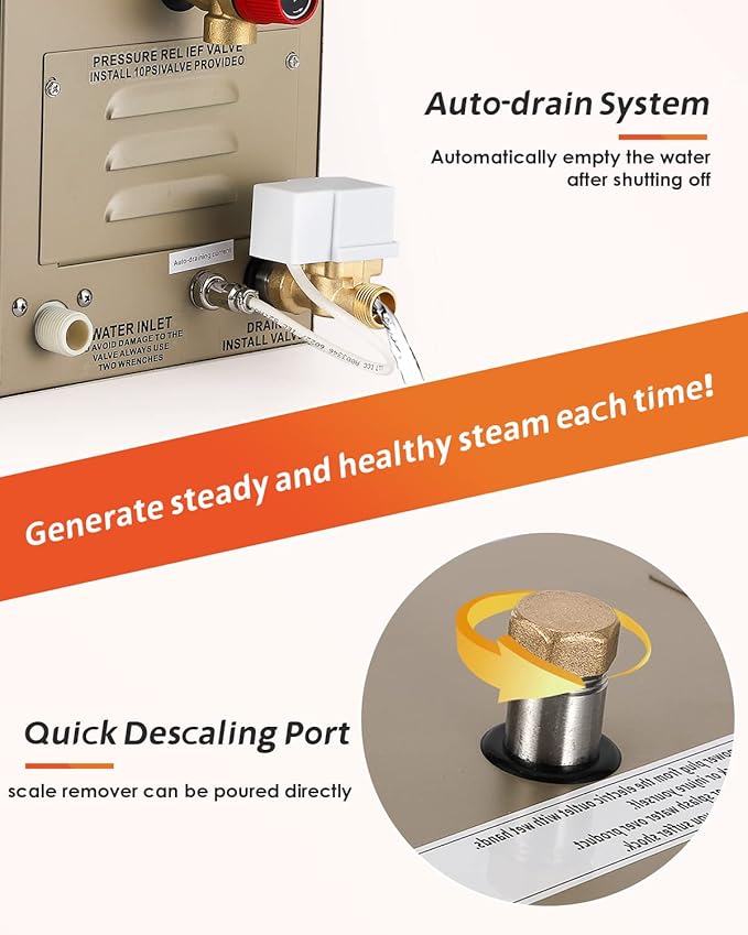 Steam Shower Generator Kit 12KW for Bath Sauna SPA, Aromatherapy Steam Head, Self-draining System, LED Waterproof Controller, for Commercial Home Use… - Image 4