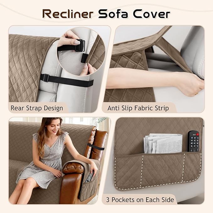 Arfntevss Waterproof Recliner Sectional Couch Covers for Reclining Sectional L Shape Sofa Cover Non Slip Washable Recliner L Shaped Slipcover Sets for Dog Furniture Protector (5 Seater, Light Brown) - Image 4