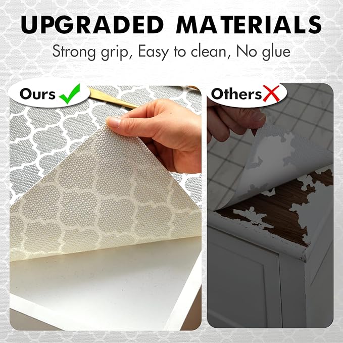 Viseeko Shelf and Drawer Liner for Kitchen Cabinet, Non-Adhesive Cabinet Liners for Shelves, Strong Grip Shelf Paper Non-Slip Waterproof Easy to Cut for Dresser Cupboard, Quatrefoil, 12 in x 10 ft - Image 8