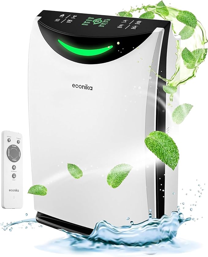Air Purifier and Humidifier Combo – HEPA Air Purifier with UV Light, Quiet for Bedroom and Living Room – Whole House Large Room Cleaner by Econika