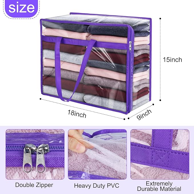 2 Pack Clear Zippered Storage Bags for Clothes, Closet Organizers and Storage Vinyl Bag for Bedding, Linen, Blankets, Comforters, Clothes & Toys Multi Purpose & Space Saver PVC Organizers - Image 2