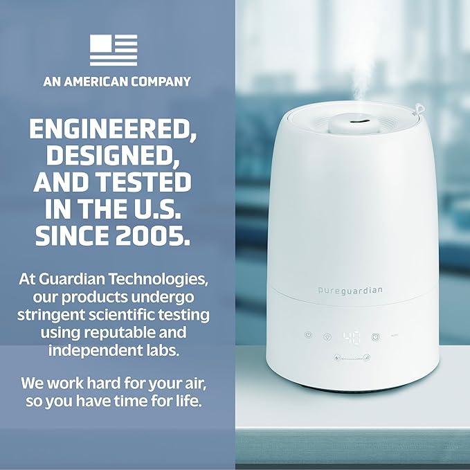 PureGuardian 30-Hour .50 Gallon Top Fill Cool Mist Ultrasonic Humidifier for Large Rooms with Humidistat, 12-Hour Timer, Aroma Tray for Bedroom, Living Room, Office, White, H955W - Image 7