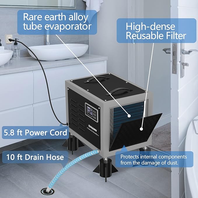 SAHAUHY 158 Pints Commercial Dehumidifier for Basement,Crawl Space,Large Spaces up to 4,500 Sq Ft with Drain Hose,Remote Monitoring,Auto Defrost,Memory Starting,Washable Filter,5 Years Warranty(Black) - Image 5