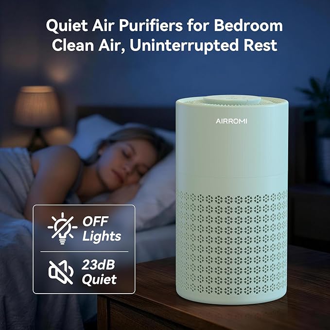 AIRROMI Air Purifier for Bedroom with HEPA 3-in-1 Filter, Pet Air Purifier for Home Cat Pee Smell, Covers Upto 990 Ft², Quiet 360°intake Air Cleaner for pet hair,allergies,Dust,Smoke A2001 Green - Image 6