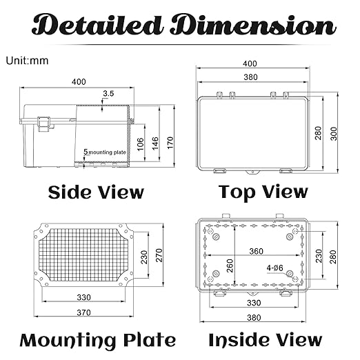 Sunnyglade ABS Plastic Dustproof Waterproof IP65 Junction Box Universal Durable Electrical Project Enclosure with Lock (15.7“x11.8”x7”) - Image 6