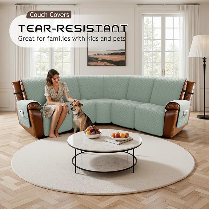 Arfntevss Waterproof Recliner Sectional Couch Covers for Reclining Sectional L Shape Sofa Cover Non Slip Washable Recliner L Shaped Slipcover Dog Additional Seat Protector (1 Seat Cover, Sage Green) - Image 7