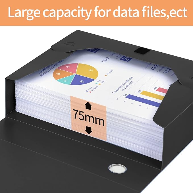 HUA JIE A4 Storage File Boxes Plastic Archives Cases with Lid, File Folder Organizer Document Filing Box for office,31×7.5×23.5 cm, Black(Pack of 4) - Image 2