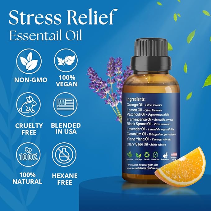 Stress Relief Essential Oil Blend 30 ml - Stress Relief & Calm Essential Oil for Diffusers & Aromatherapy - Promotes Relaxation & Rest - Nexon Botanics - Image 6